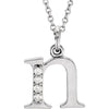 Alphabet Lowercase Initial N Natural Diamond Pendant 16" Necklace in 14K White Gold