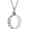 Alphabet Lowercase Initial O Natural Diamond Pendant 16" Necklace in 14K White Gold
