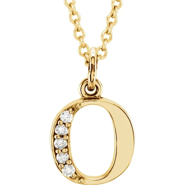 Alphabet Lowercase Initial O Natural Diamond 16" Necklace in 14K Yellow Gold 
