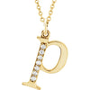 Alphabet Lowercase Initial P Natural Diamond 16" Necklace in 14K Yellow Gold 