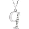 Alphabet Lowercase Initial Q Natural Diamond Pendant 16" Necklace in 14K White Gold