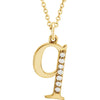 Alphabet Lowercase Initial Q Natural Diamond 16" Necklace in 14K Yellow Gold 