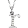 Alphabet Lowercase Initial R Natural Diamond Pendant 16" Necklace in 14K White Gold