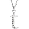 Alphabet Lowercase Initial T Natural Diamond Pendant 16" Necklace in 14K White Gold