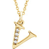 Alphabet Lowercase Initial V Natural Diamond 16" Necklace in 14K Yellow Gold 