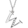 Alphabet Lowercase Initial W Natural Diamond Pendant 16" Necklace in 14K White Gold