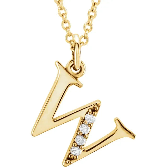 Alphabet Lowercase Initial W Natural Diamond 16" Necklace in 14K Yellow Gold 