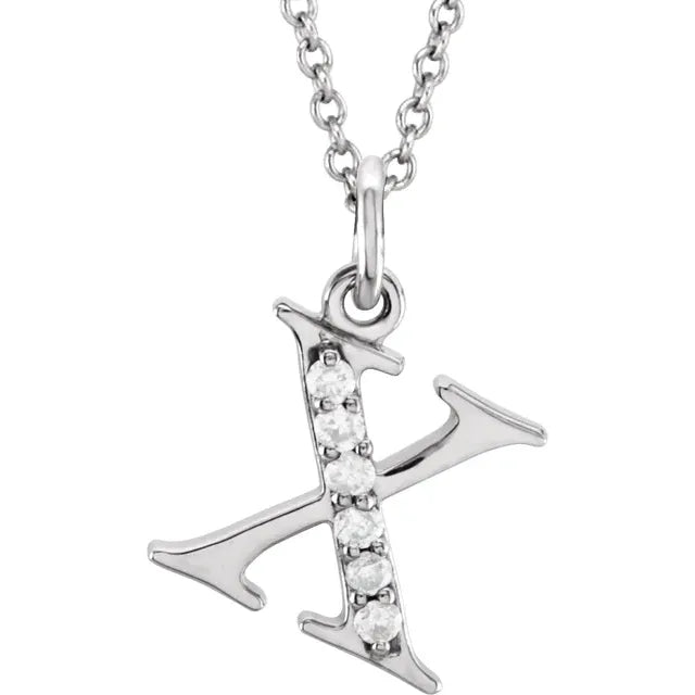 Alphabet Lowercase Initial X Natural Diamond Pendant 16" Necklace in 14K White Gold
