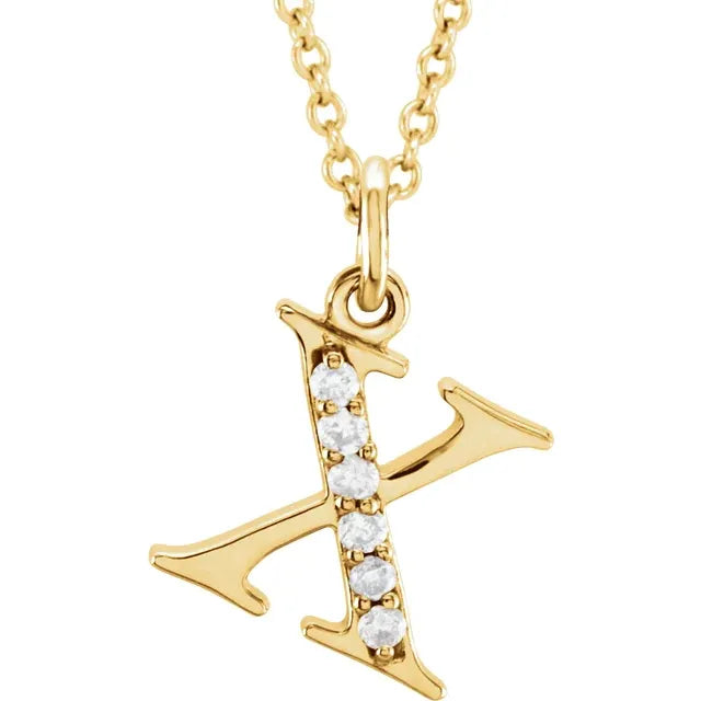 Alphabet Lowercase Initial X Natural Diamond 16" Necklace in 14K Yellow Gold 