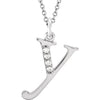Alphabet Lowercase Initial Y Natural Diamond Pendant 16" Necklace in 14K White Gold
