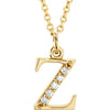 Alphabet Lowercase Initial Z Natural Diamond 16" Necklace in 14K Yellow Gold 
