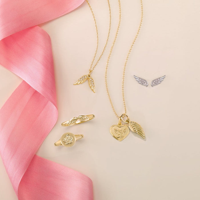 Angel wing and cherub jewelry in 14K yellow gold