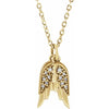 Natural Diamond Angel Wings Charm Necklace and Pendant 14K Yellow Gold 
