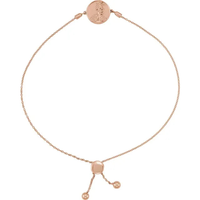 Aphrodite Coin Cable Chain Bolo Style Bracelet in 14K Rose Gold 