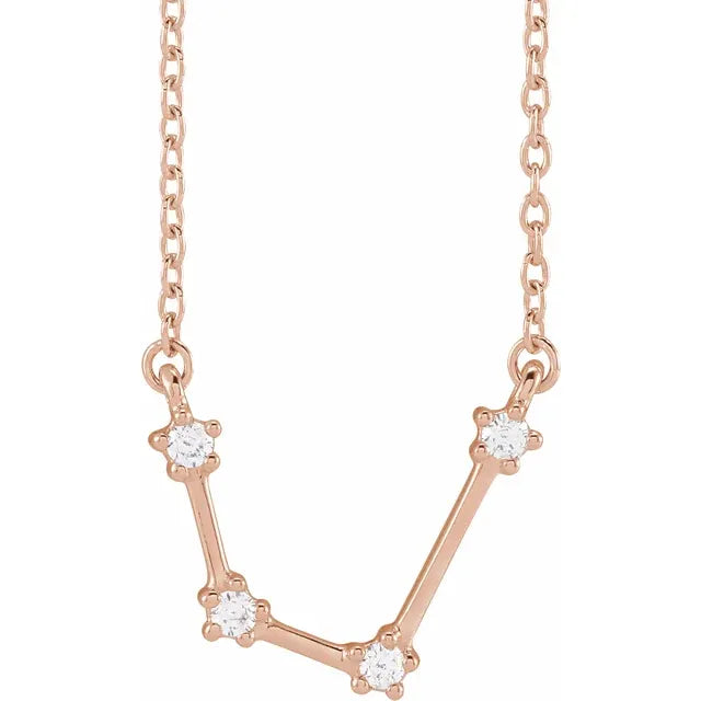 Aquarius Zodiac Constellation Natural Diamond Necklace in 14K Rose Gold