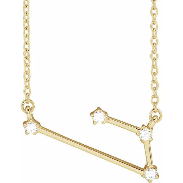 Aries Zodiac Constellation Natural Diamond Necklace in 14K Yellow Gold