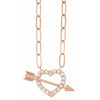 Cupid Heart Arrow 1/8 CTW Natural Diamond 16" Elongated Paperclip Chain Necklace in 14K Rose Gold