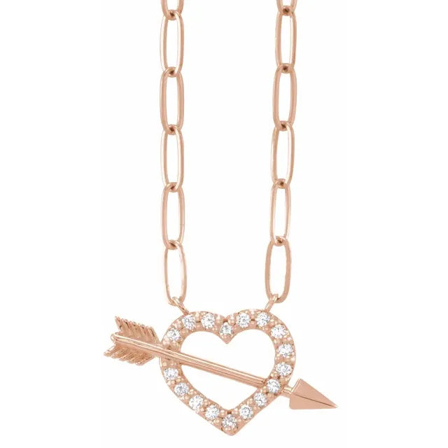 14K Polished Gold Heart Lock Charm Paperclip Link Necklace