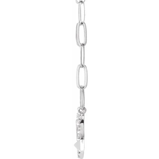 Cupid Heart Arrow 1/8 CTW Natural Diamond 16" Elongated Paperclip Chain Necklace in 14K White Gold or Sterling Silver