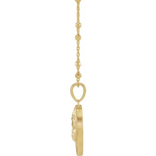 Athena Coin Pendant and or Necklace with Faceted Bead Chain in 14K Yellow Gold Side View