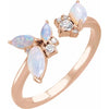 Australian White Opal and Natural Diamond Negative Space Ring in Solid 14K Rose Gold