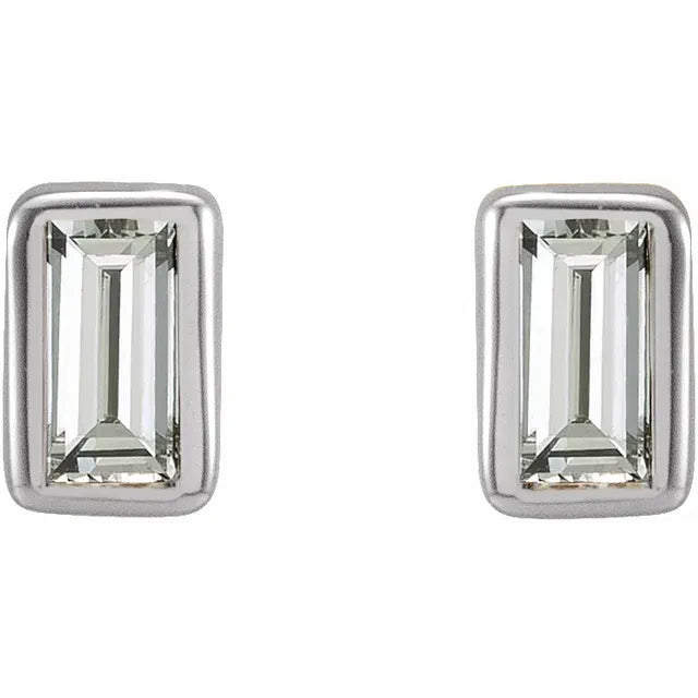 Baguette Bezel Set Natural Diamond Stud Earrings .06 CTW 14K White Gold
