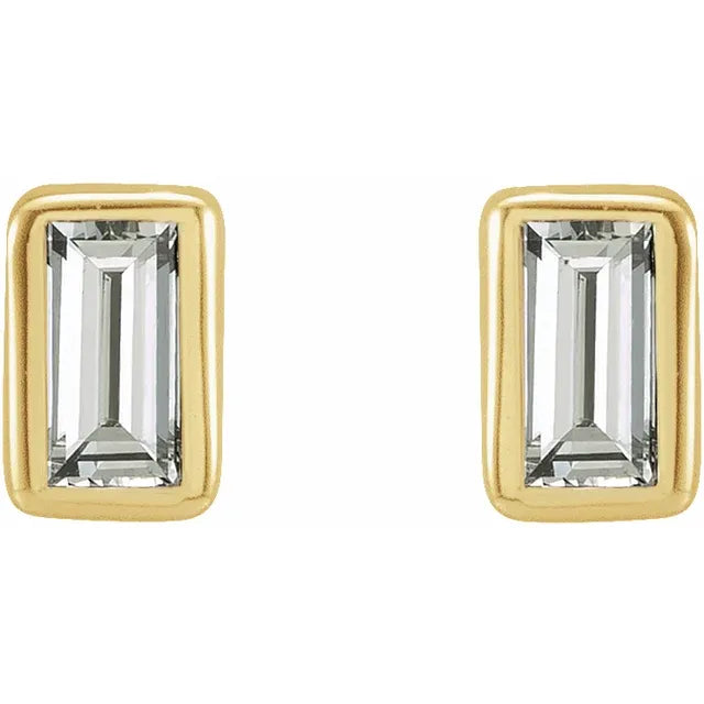 Baguette Bezel Set Natural Diamond Stud Earrings .06 CTW 14K Yellow Gold