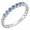 Bezel-Set Natural Blue Sapphire Bead Detail Stackable Ring in 14K White Gold 
