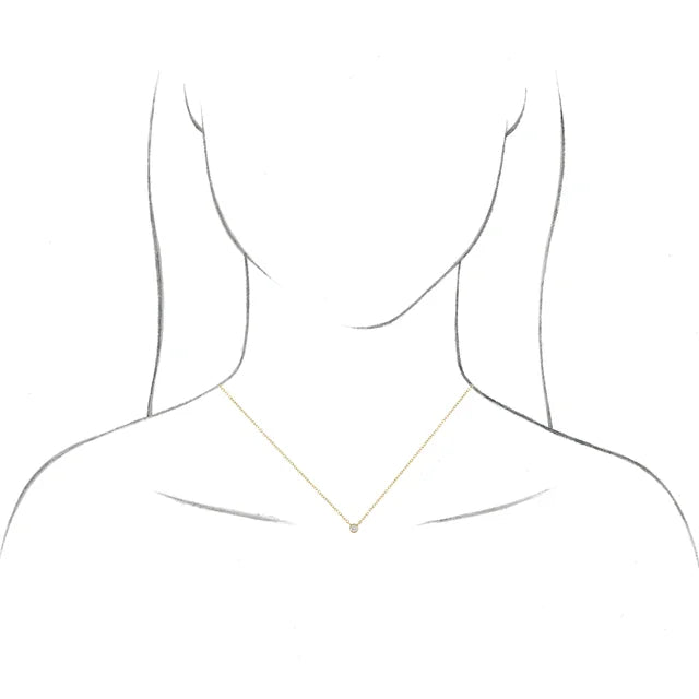 Natural Bezel-Set Diamond .015 or .10 CT Solitaire Adjustable Necklace in Solid 14K Yellow White Rose Gold or Silver