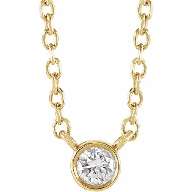 3.0 MM Natural Bezel-Set Diamond 1/10 CTW Solitaire Adjustable Necklace in 14K Yellow Gold