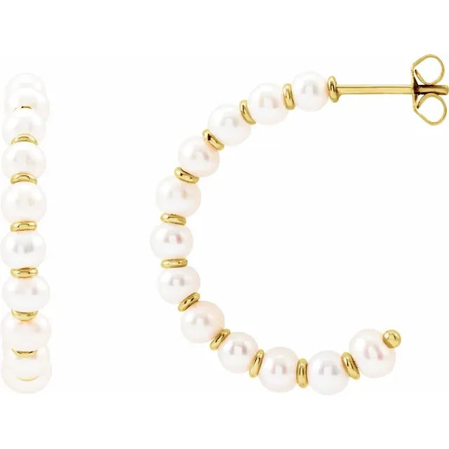 30.3 MM Freshwater Cultured Pearl Hoop Earrings in 14K Yellow Gold 