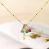 Mama Vertical Charm Pendant with Birthstone Diamond Charms on Faceted Bead Gold Chain Necklace