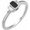 Art Deco Style Black Enamel & Natural Diamond Ring in 14K White Gold