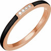Black Enamel & Natural Diamond Stackable Ring in 14K Rose Gold