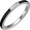 Black Enamel & Natural Diamond Stackable Ring in 14K White Gold