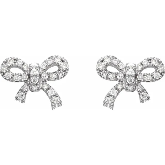 Audrey Natural Diamond Bow Stud Earrings in 14K White Gold