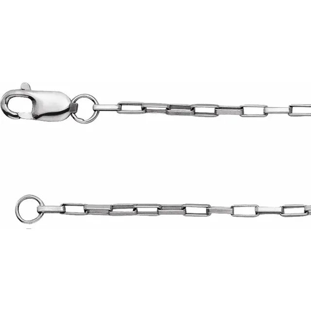 Paperclip Elongated 1.2 MM Elongated Box Chain Bracelet or Necklace Lengths 14K White Gold or Sterling Silver