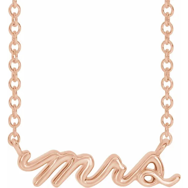 Bride To Be Gift Mrs. Script Necklace in 14K Rose Gold 