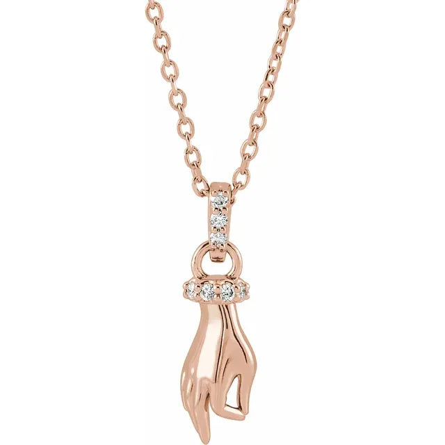 Good Karma Hand of Buddha Natural Diamond Adjustable Necklace in 14K Rose Gold 