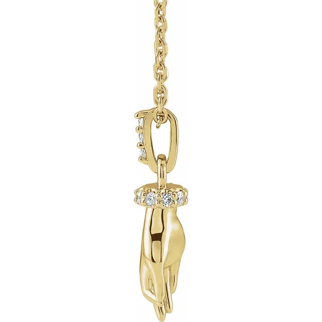 Good Karma Hand of Buddha Natural Diamond Adjustable Necklace in 14K Yellow Gold 