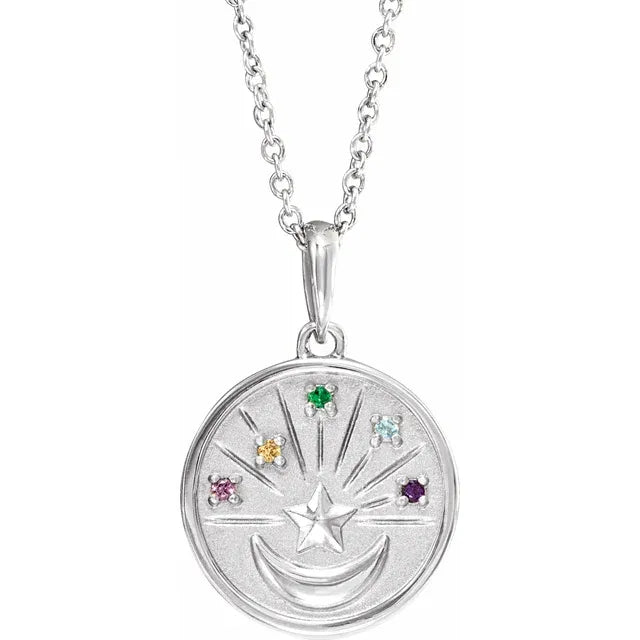 Celestial Dreams Natural Gemstone Coin Pendant 14K White Gold or Sterling Silver Sideview