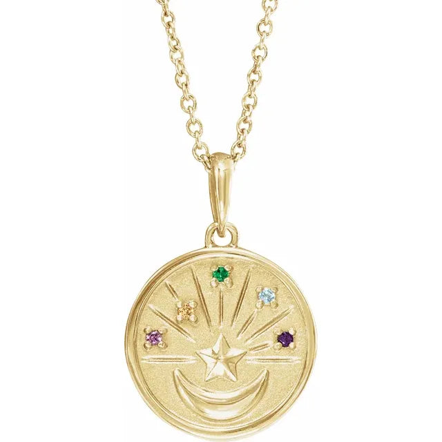 Celestial Dreams Natural Gemstone Coin Pendant Necklace 14K Yellow Gold 