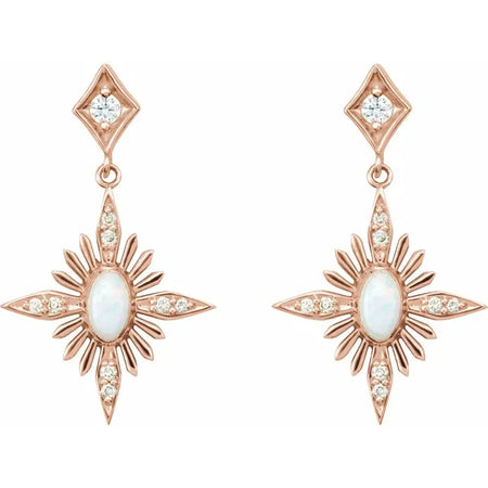 Celestial Opal Diamond Dangle Earrings 14K Rose Gold