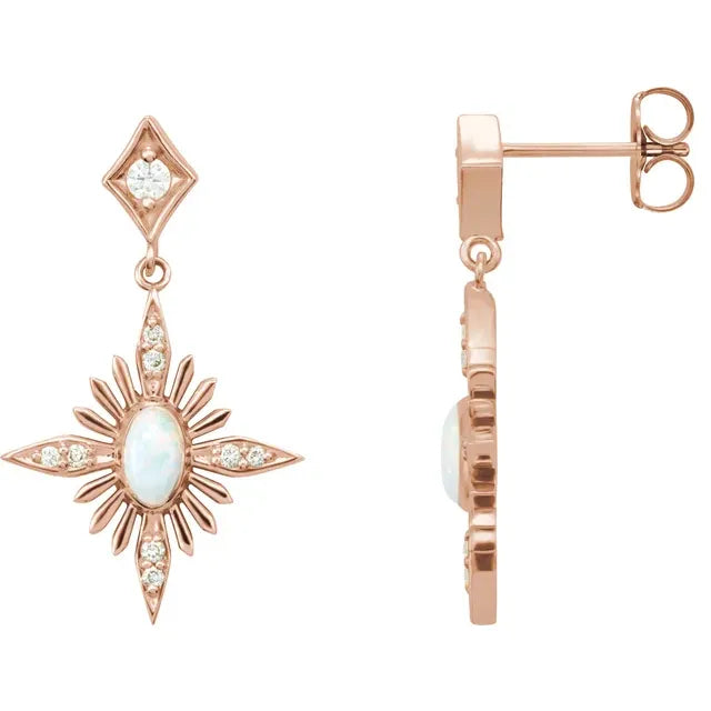 Celestial Opal Diamond Dangle Earrings 14K Rose Gold