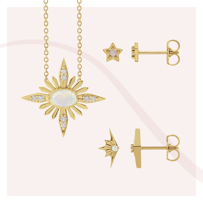 Celestial fine jewelry pieces in 14K yellow gold