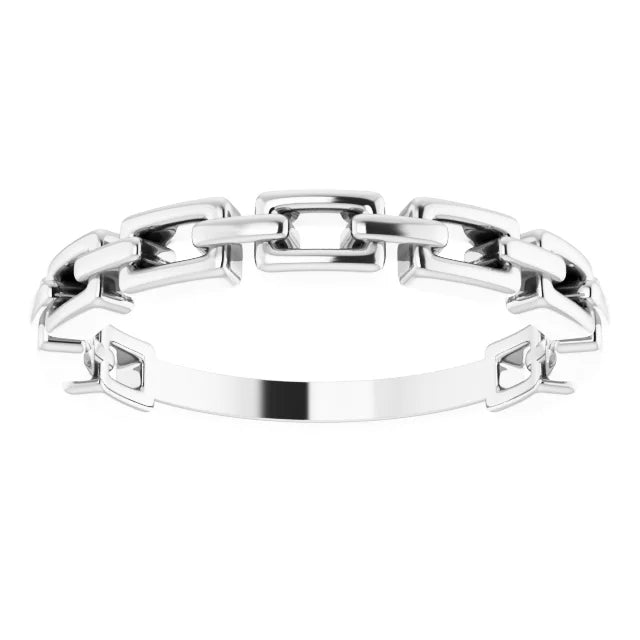 Chain Link Dreams Ring in Solid 14K White Gold or Sterling Silver