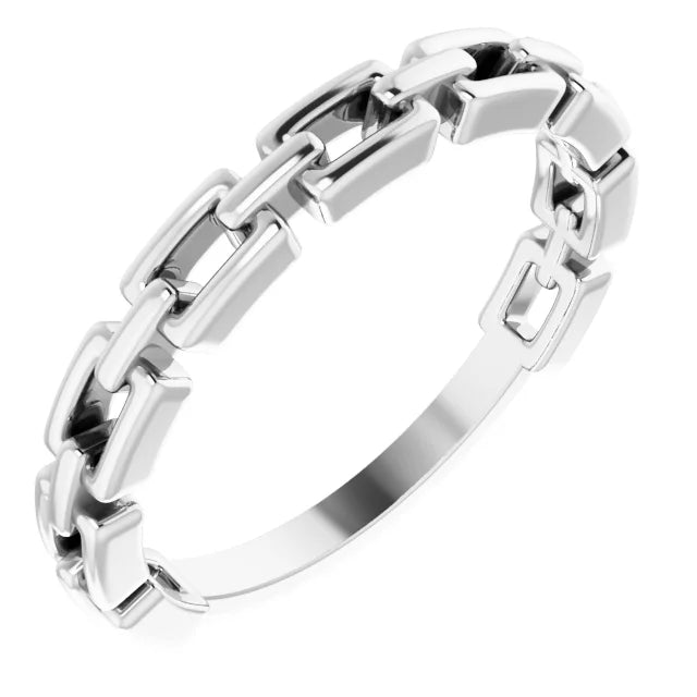 Chain Link Dreams Ring in Solid 14K White Gold or Sterling Silver