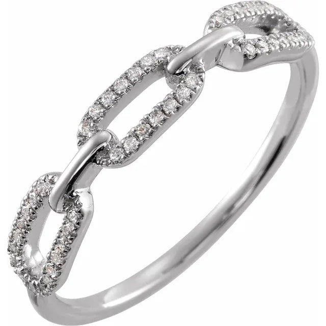 Chain Link 1/6 CTW Natural Diamond Ring 14K White Gold or Sterling Silver