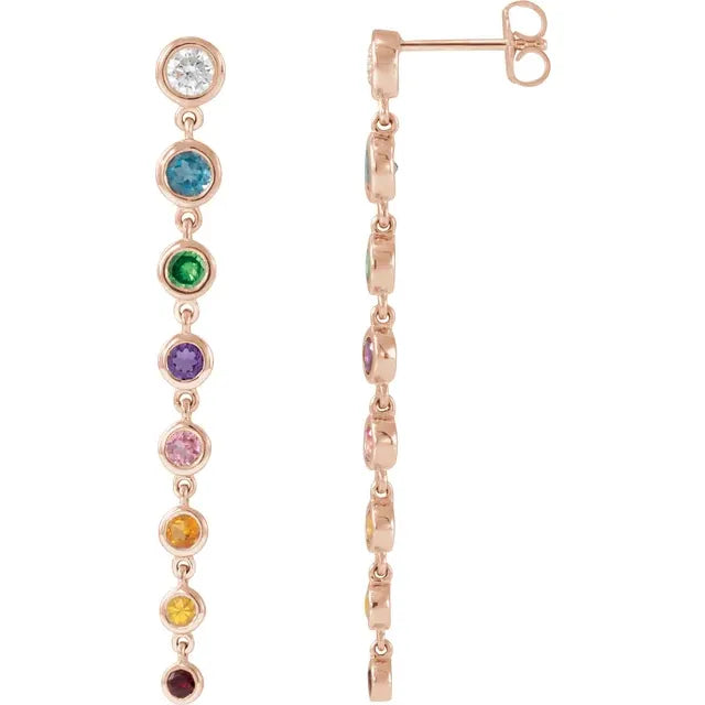 Stay Flirty Natural Diamond & Rainbow Gemstone Dangle Earrings 14K Rose Gold 