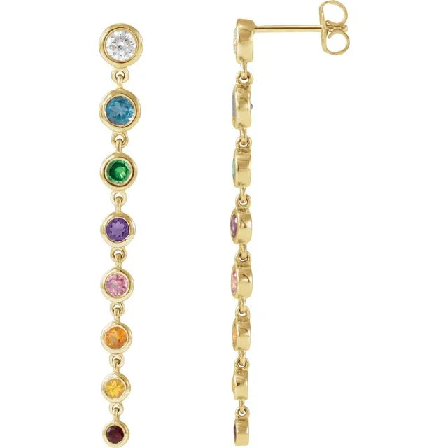 Stay Flirty Natural Diamond & Rainbow Gemstone Dangle Earrings 14K Yellow Gold 